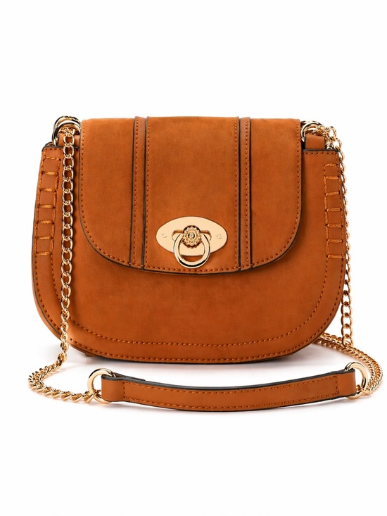 LC Lauren Conrad Handbags - LC‎ LAUREN CONRAD Macaron Saddle Tan Crossbody Bag | Stitched Faux Leather
